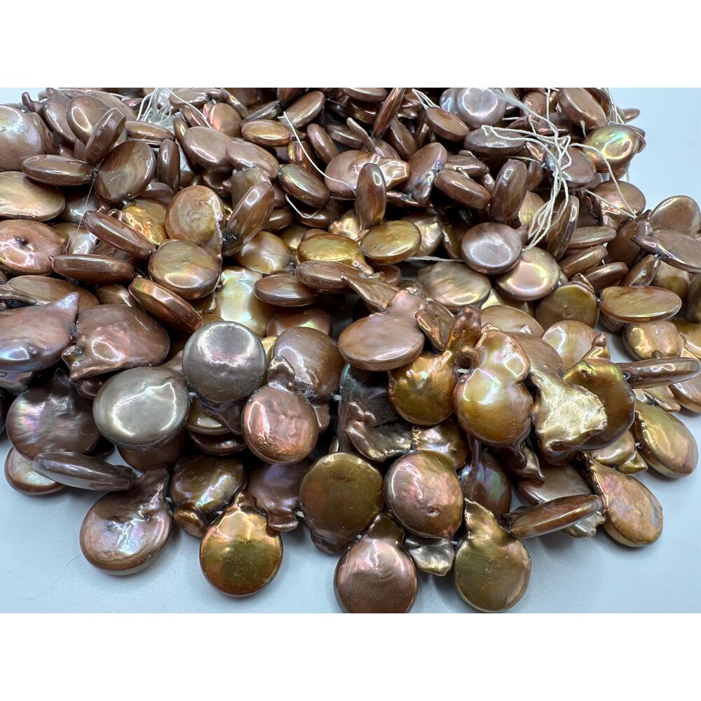 11-13 mm golden brown coin freshwater pearl, top side drilled AA+ baroque DIY 15 - Picture 8 of 10